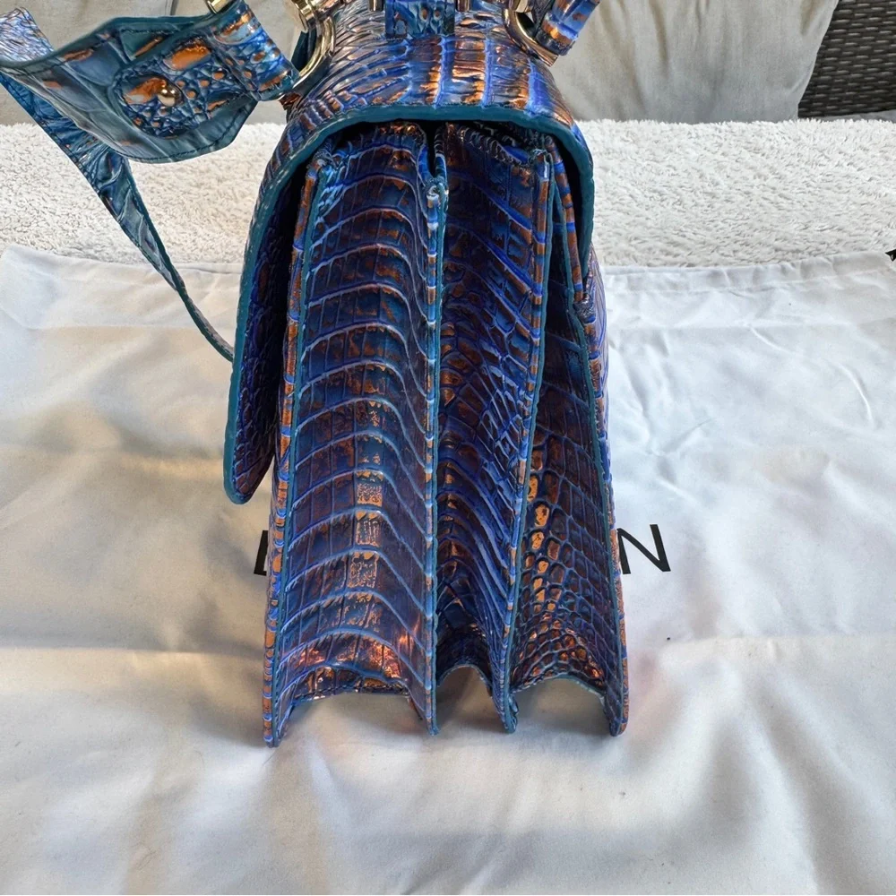 Brahmin Hallie Satchel Melbourne Vibrant Blue and Orange Crossbody Bag - Picture 4 of 7